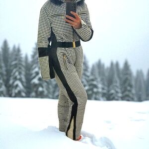 Elegant Black and Cream Houndstooth Jumpsuit